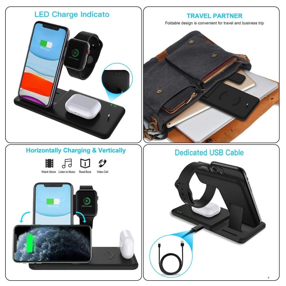Foldable Fast Wireless Charger Stand For Phone and Watch Foldable Fast Wireless Charger Stand For Phone and Watch
