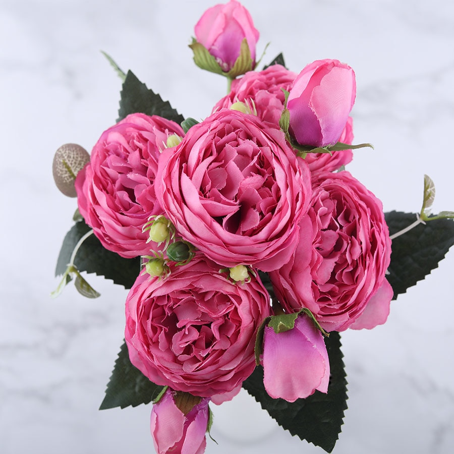 Pink Peony and Rose Home Decor Artificial Flowers Bouquet - Image 6