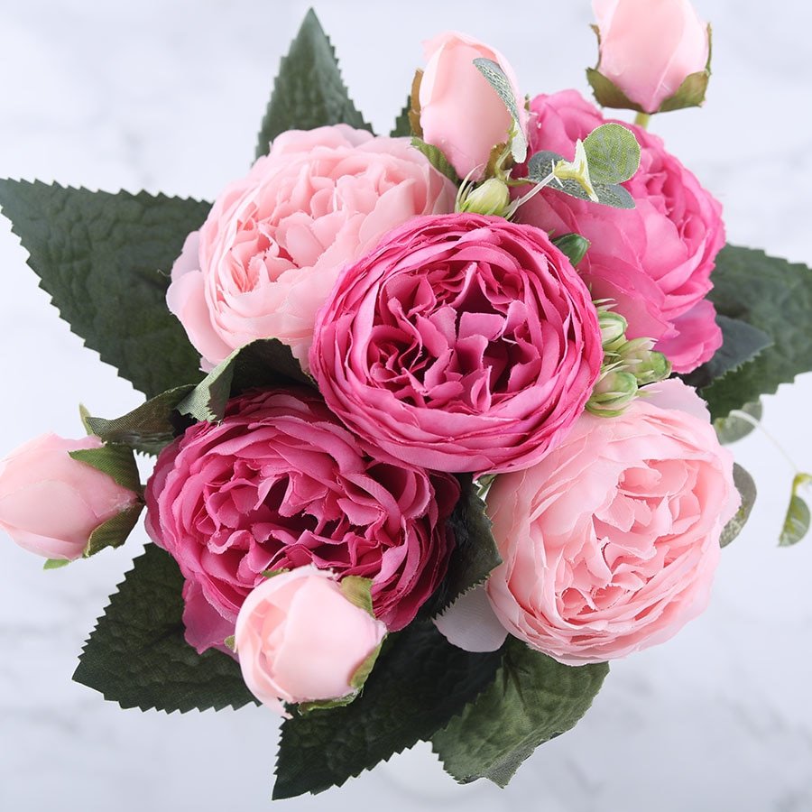 Pink Peony and Rose Home Decor Artificial Flowers Bouquet - Image 5
