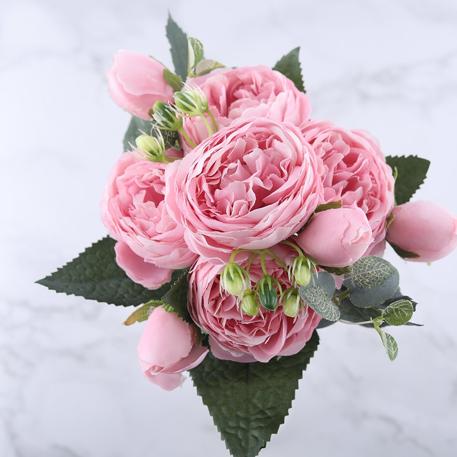 Pink Peony and Rose Home Decor Artificial Flowers Bouquet - Image 7
