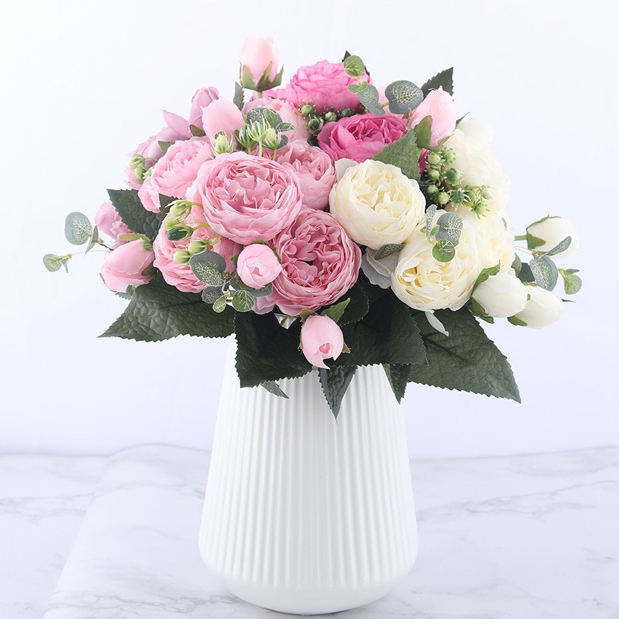 Pink Peony and Rose Home Decor Artificial Flowers Bouquet - Image 4