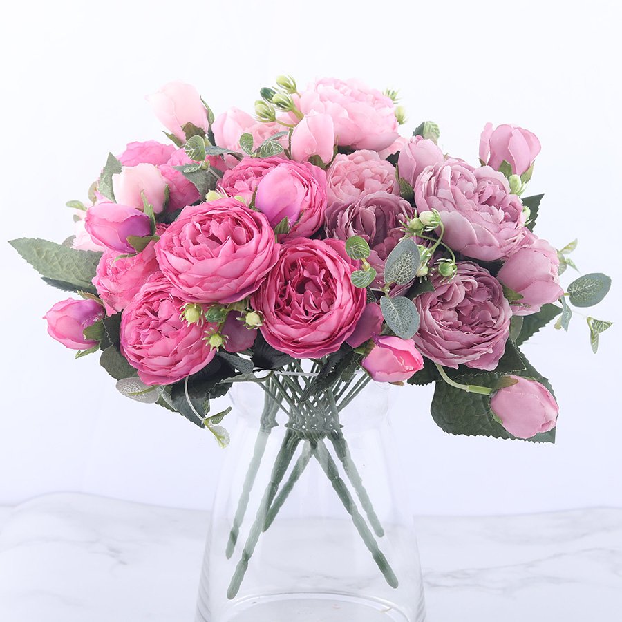 Pink Peony and Rose Home Decor Artificial Flowers Bouquet - Image 3